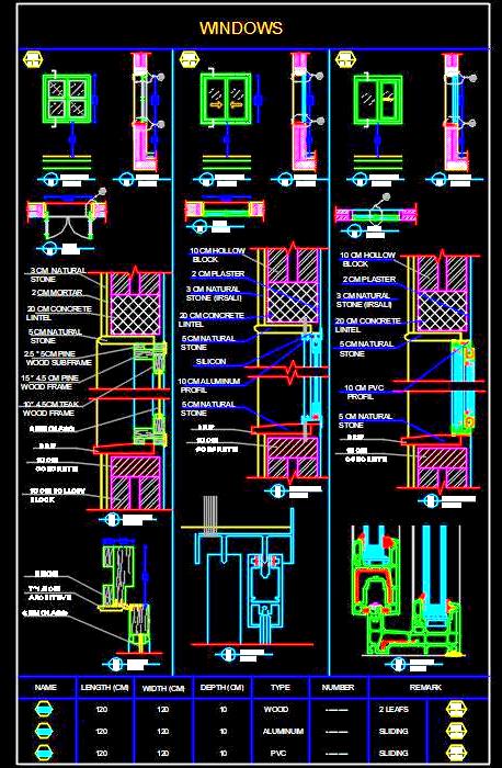 Window Design CAD Details- PVC, Aluminium, Wood Frames